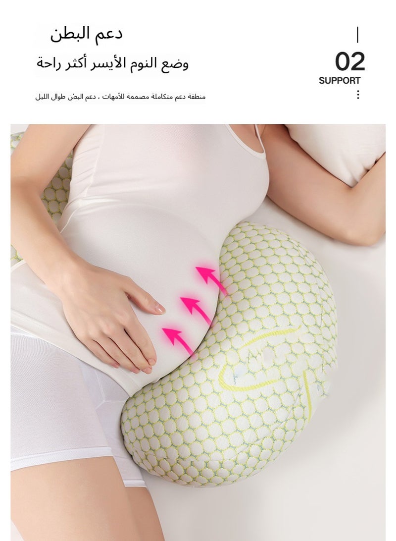 وسادة الحمل على شكل U للجسم بالكامل للنوم مع دعم الظهر والبطن والساقين بغطاء قطني ناعم وقابل للتنفس لراحة المرأة الحامل - Image 5